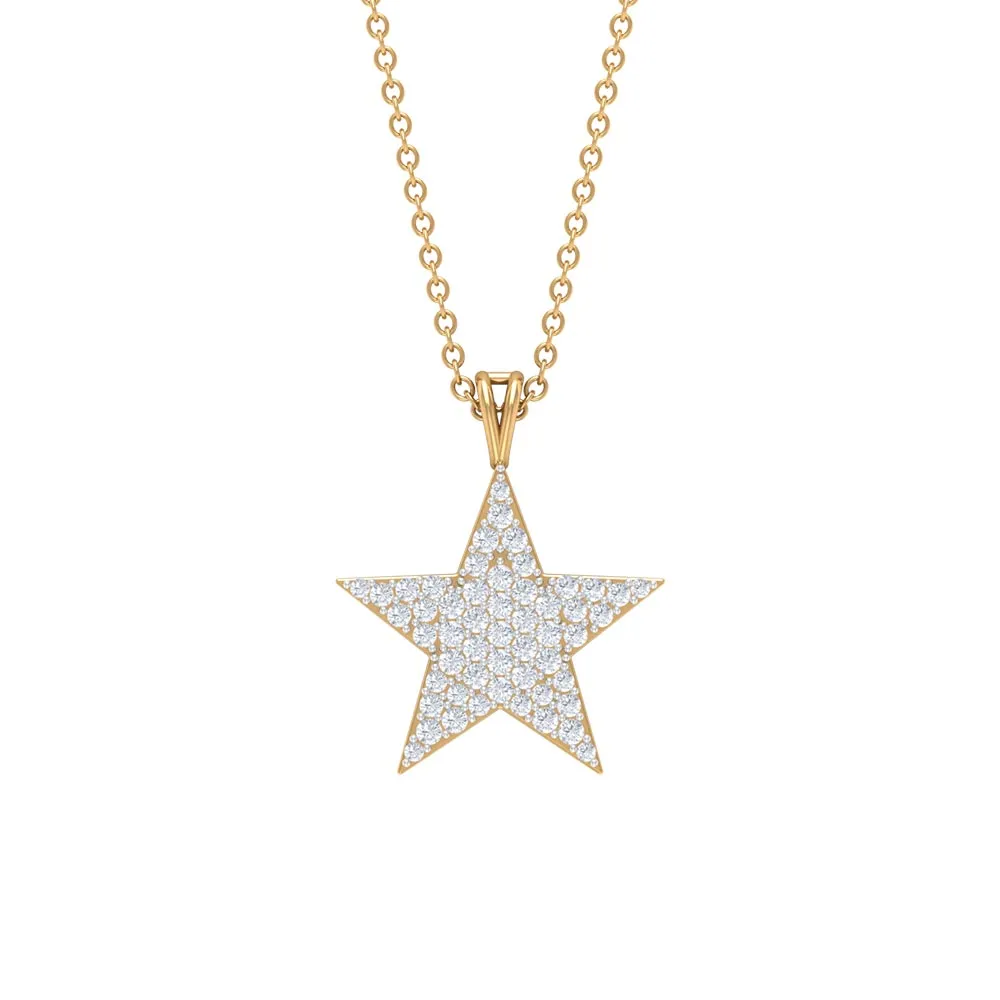 Star Diamond Cluster Pendant Necklace in Pave Setting