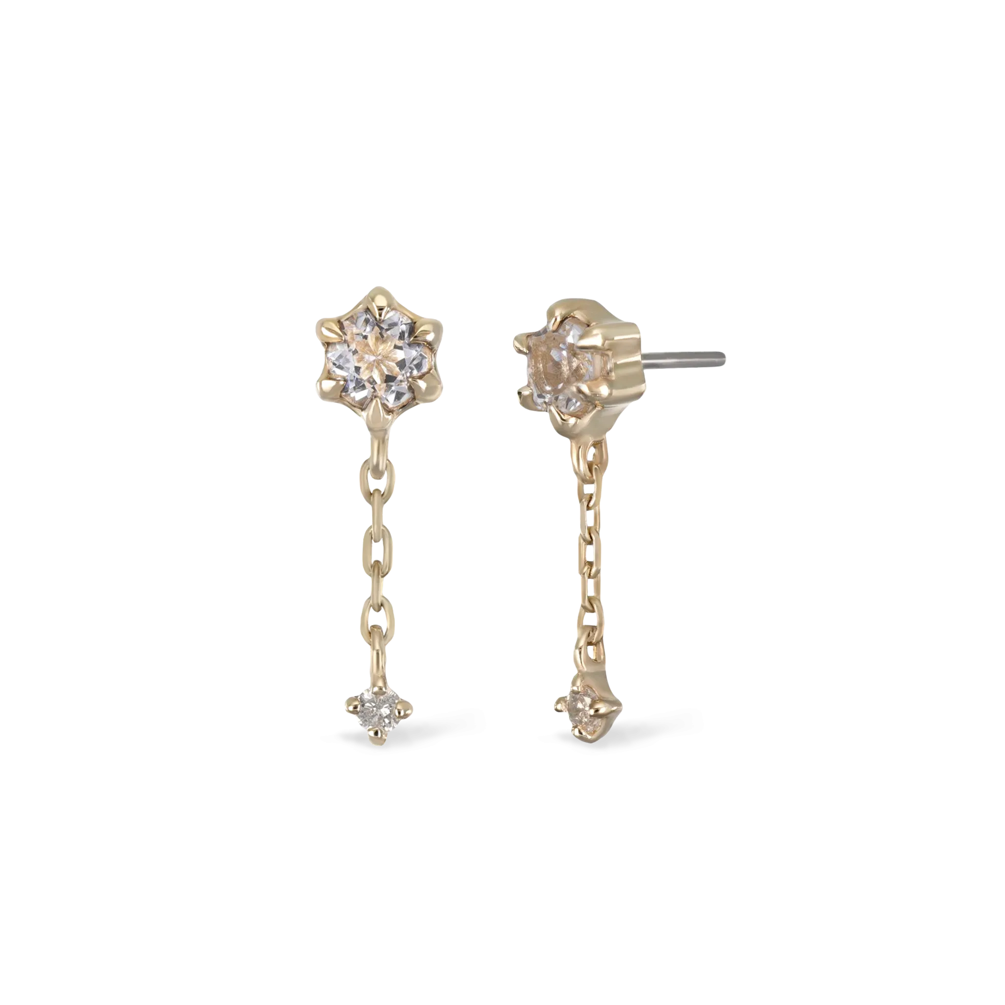 Starfall • White Topaz   Diamond Threadless Push Pin stud