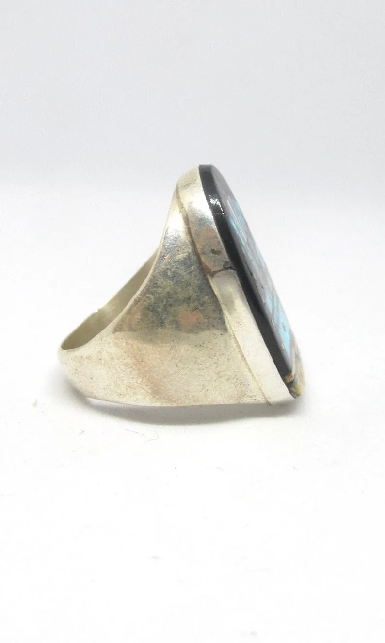 STARRY NIGHT Gilbert Smith Silver S Inlay Yei Kachina Mens Ring, Sz 11 1/2