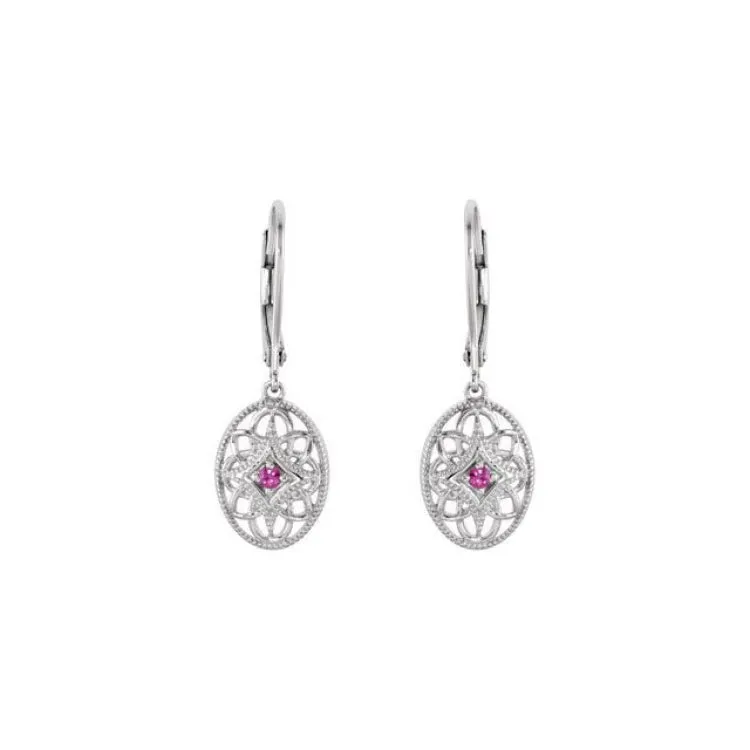 Sterling Silver Natural Ruby Lever Back Earrings