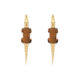 Tigers Eye Alligator Bite Earrings