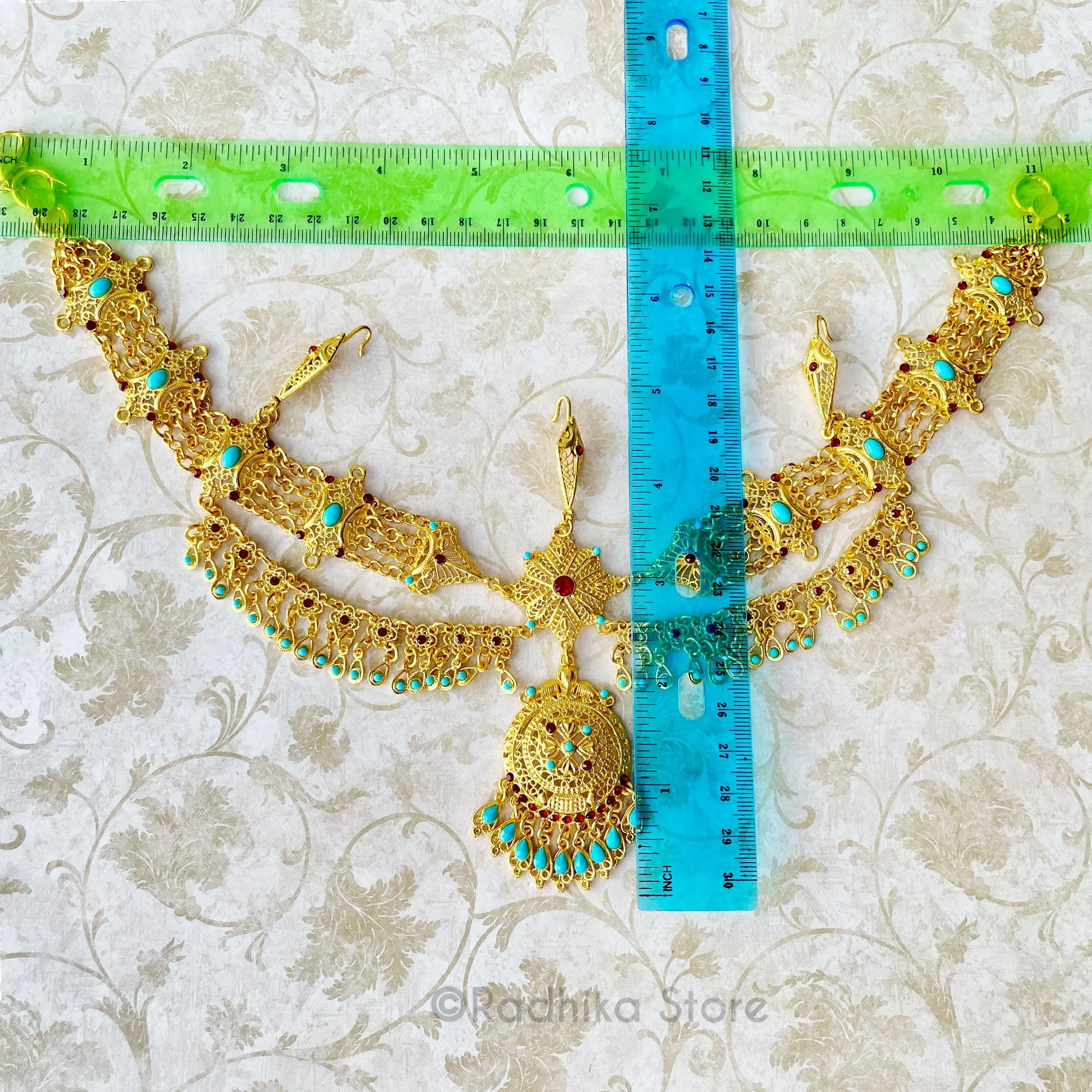 Tika with Turquoise Jhumka  and Rubies