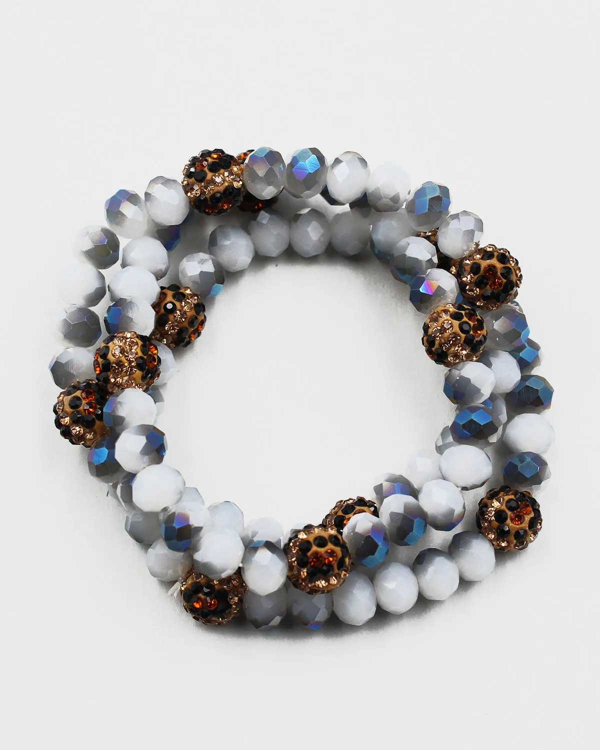 Triple Layered Crystal Beaded Bracelet Set with Leopard Accent