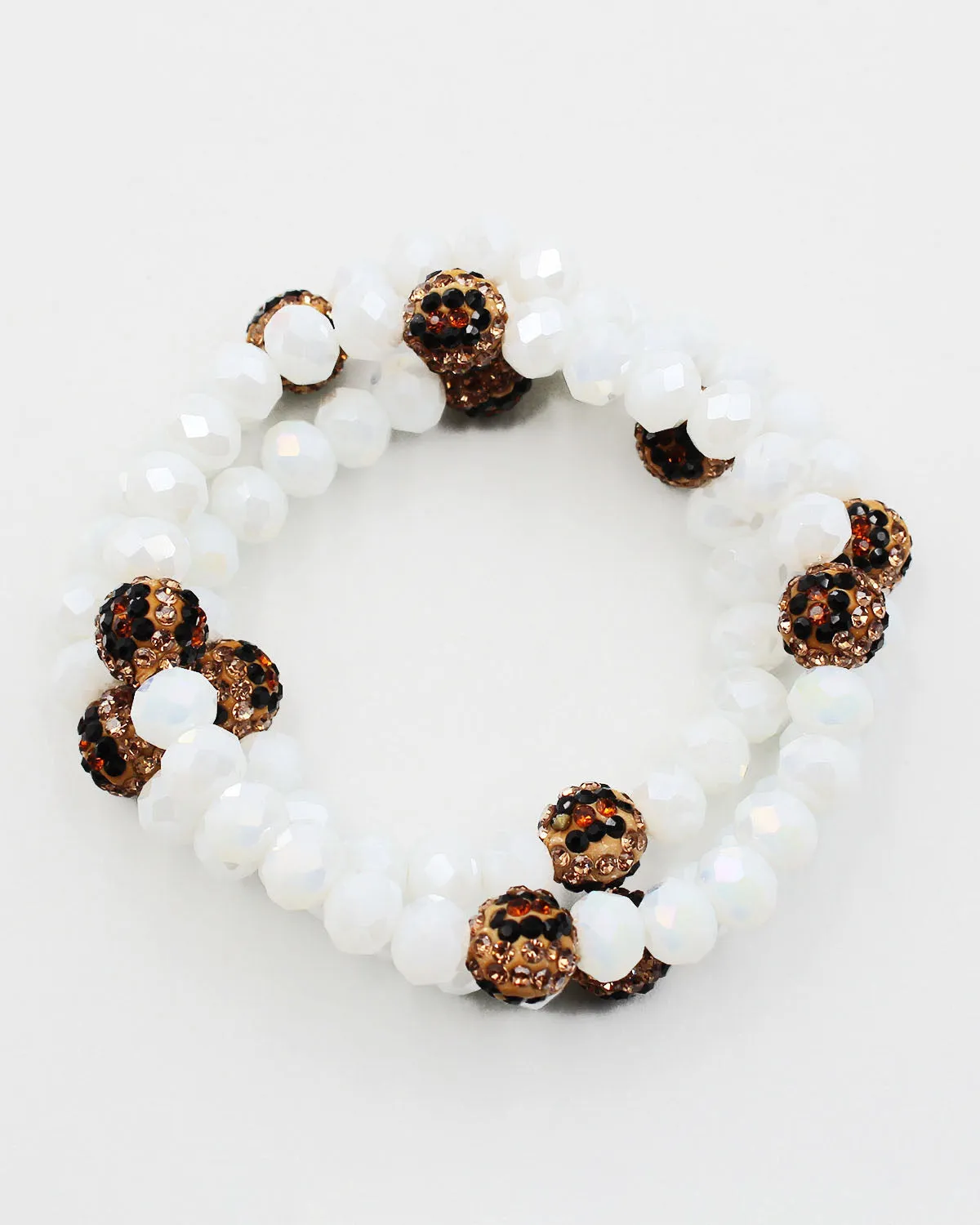 Triple Layered Crystal Beaded Bracelet Set with Leopard Accent