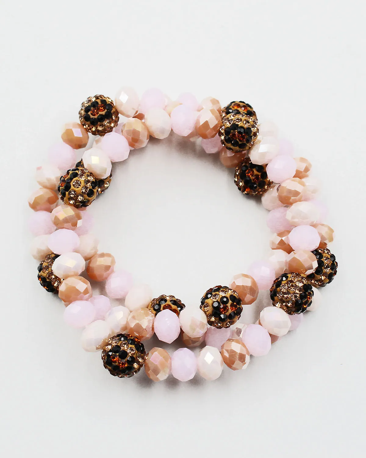 Triple Layered Crystal Beaded Bracelet Set with Leopard Accent