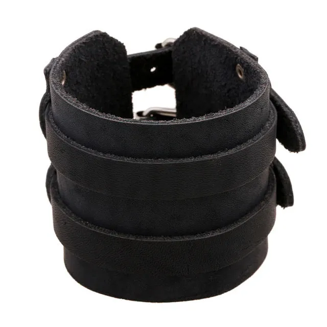 Two Strap Black Suede Leather Bracelet Gauntlet