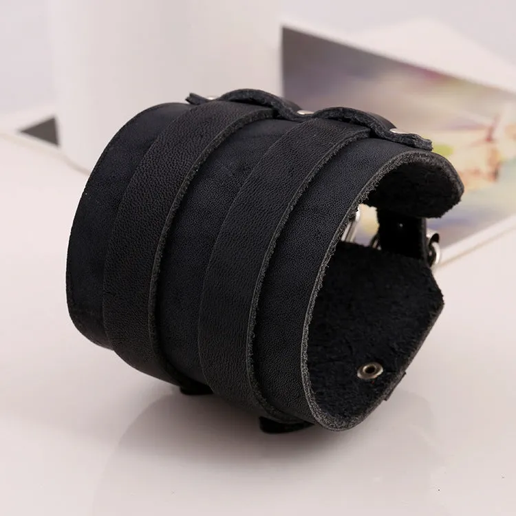 Two Strap Black Suede Leather Bracelet Gauntlet