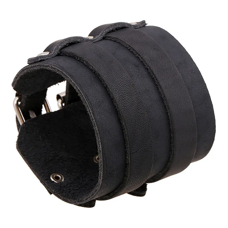 Two Strap Black Suede Leather Bracelet Gauntlet