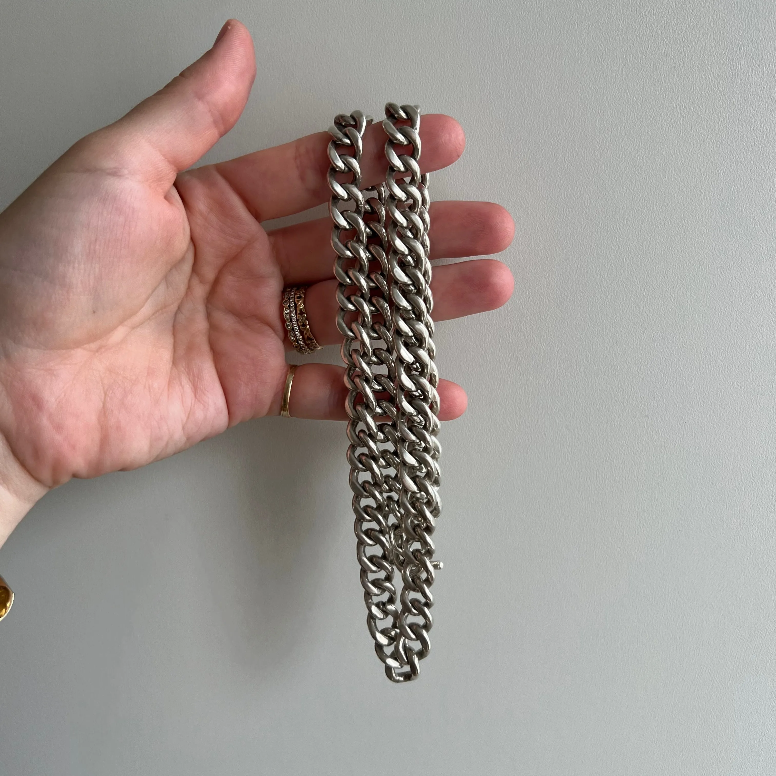 V I N T A G E // handmade curb / chunky sterling silver handmade Mexican curb chain / 21.5", 98.7g