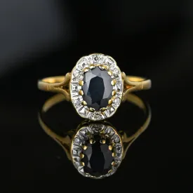 Vintage Diamond Cluster Sapphire Halo Ring in Gold