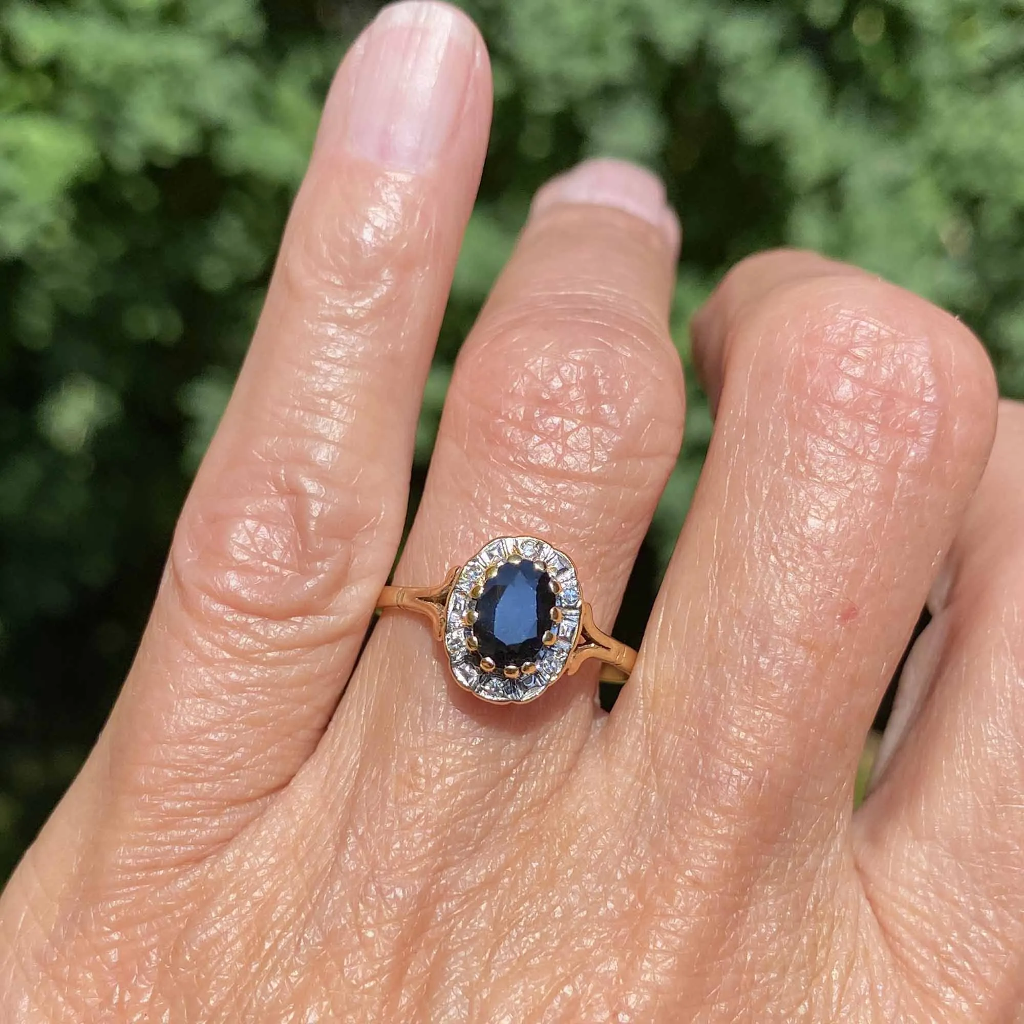 Vintage Diamond Cluster Sapphire Halo Ring in Gold