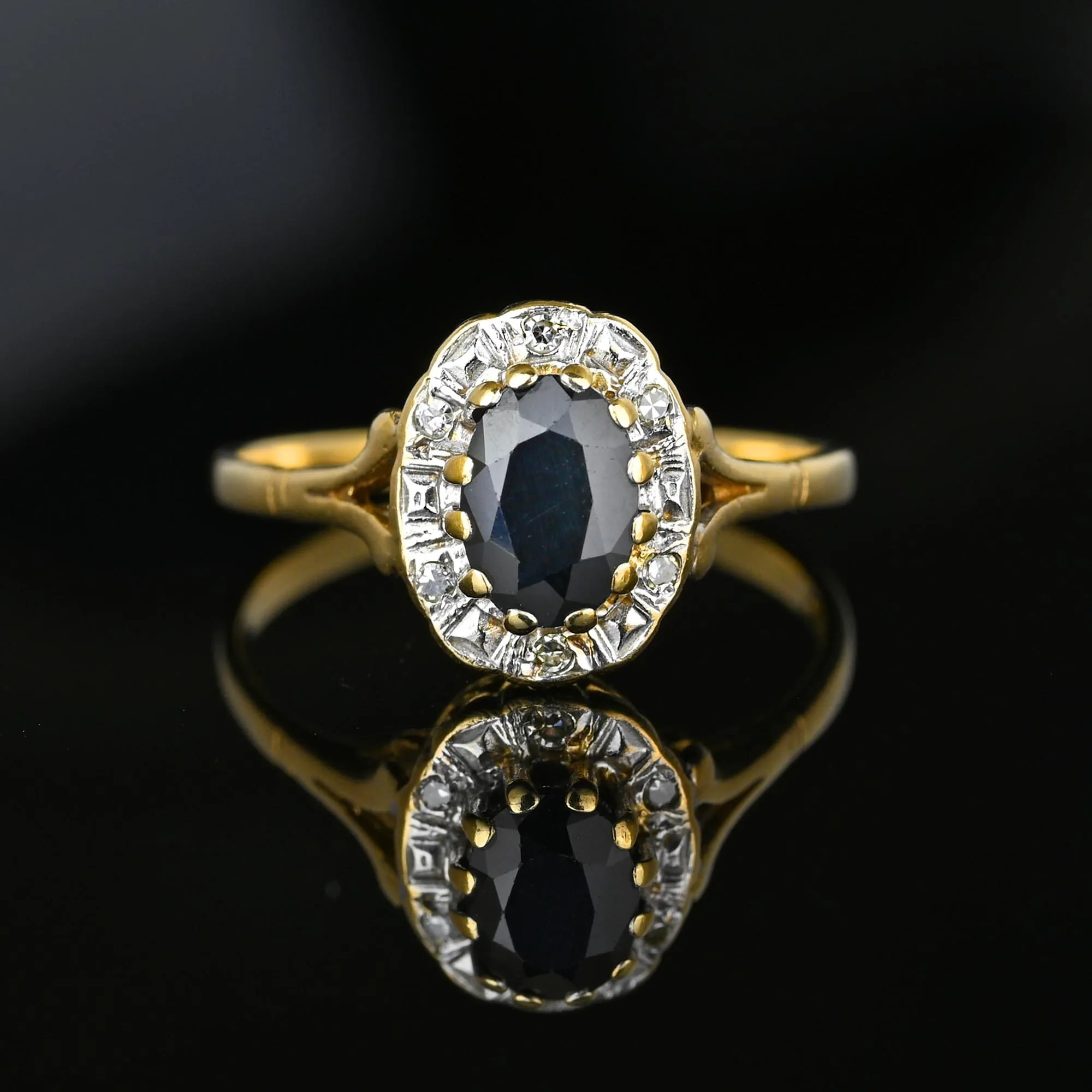 Vintage Diamond Cluster Sapphire Halo Ring in Gold