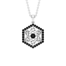 Vintage Inspired Flower Pendant Necklace with Black Diamond