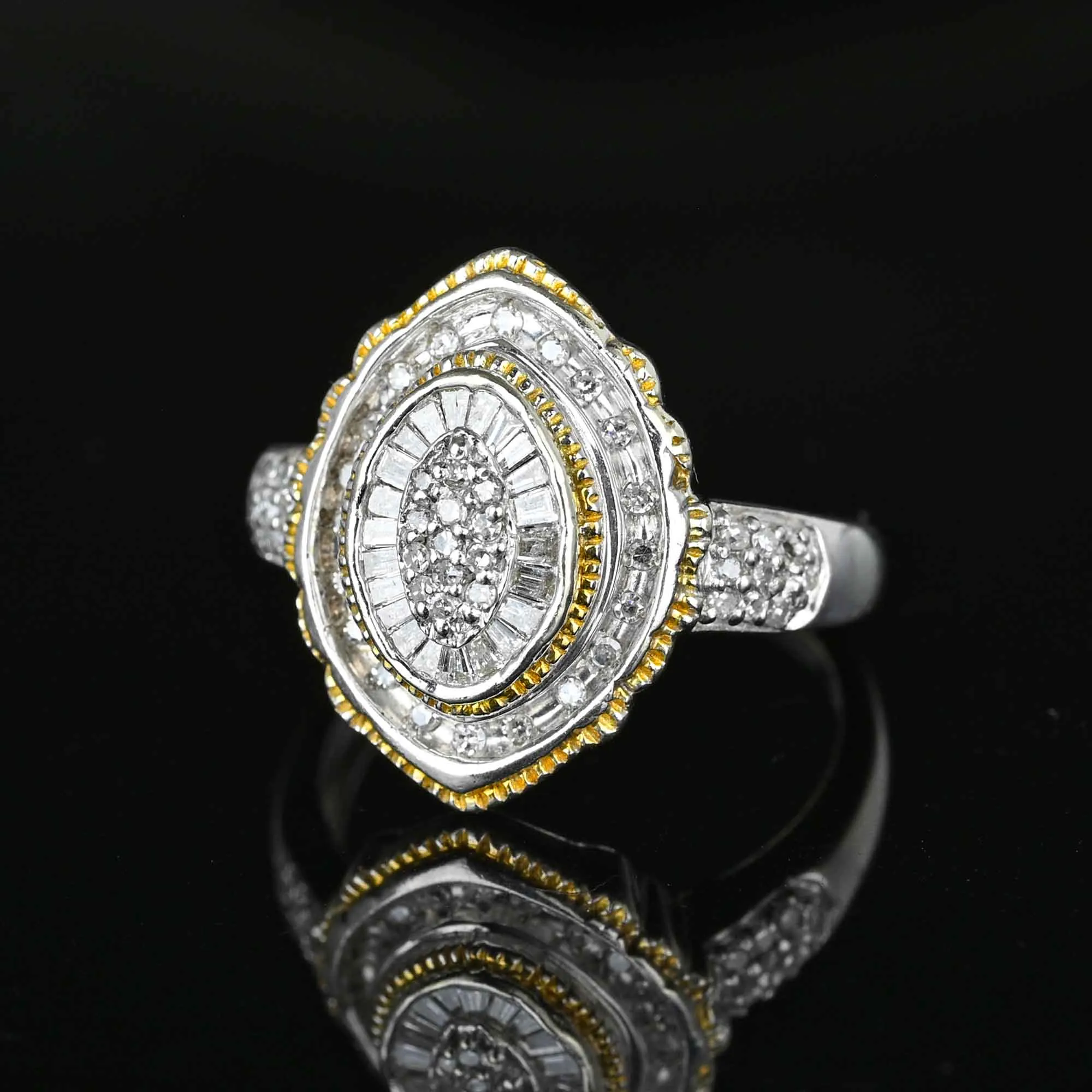 Vintage Marquise Baguette Diamond Cocktail Ring