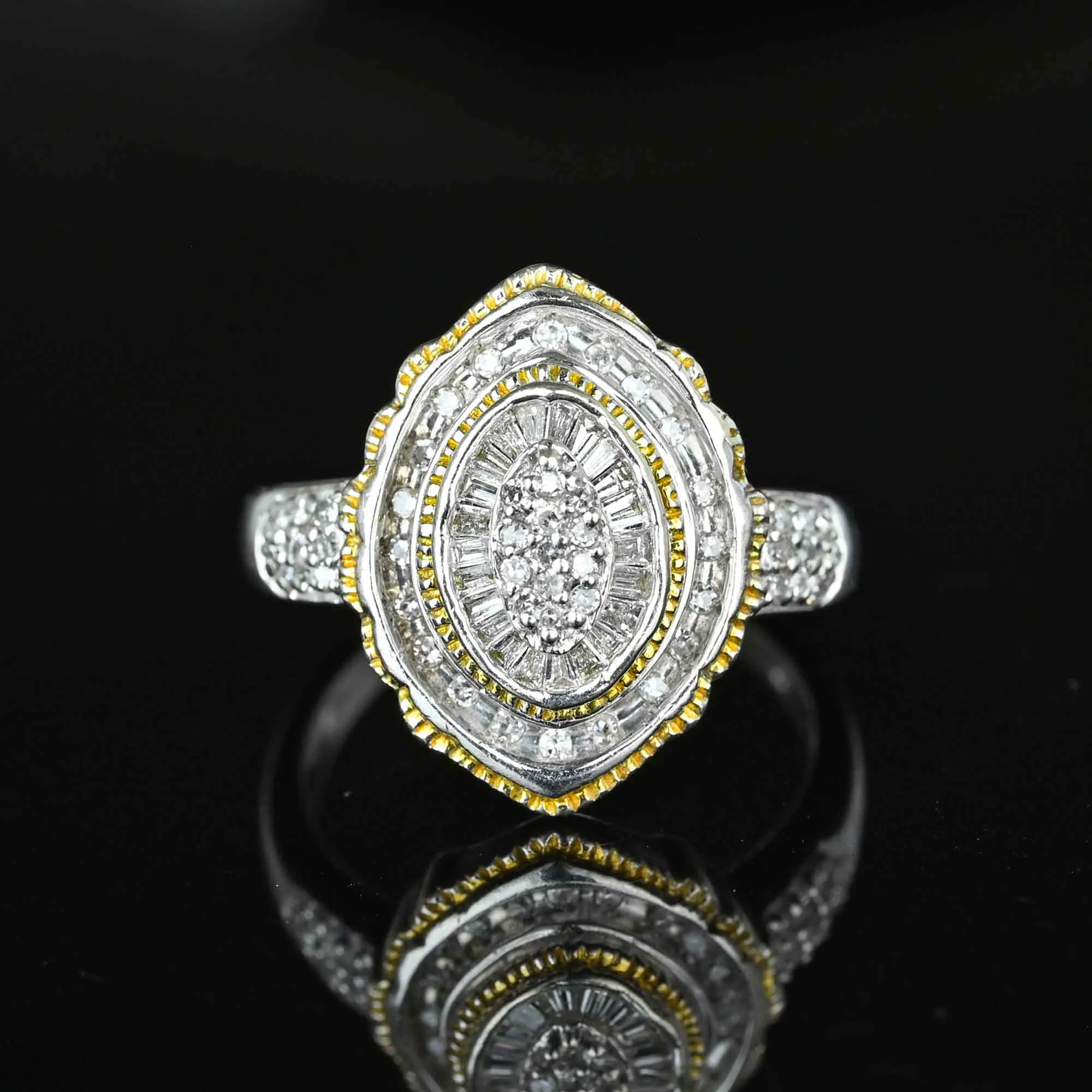 Vintage Marquise Baguette Diamond Cocktail Ring