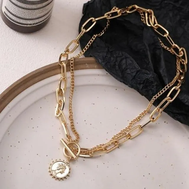 Vintage Multi-layer Coin Chain Choker Necklace