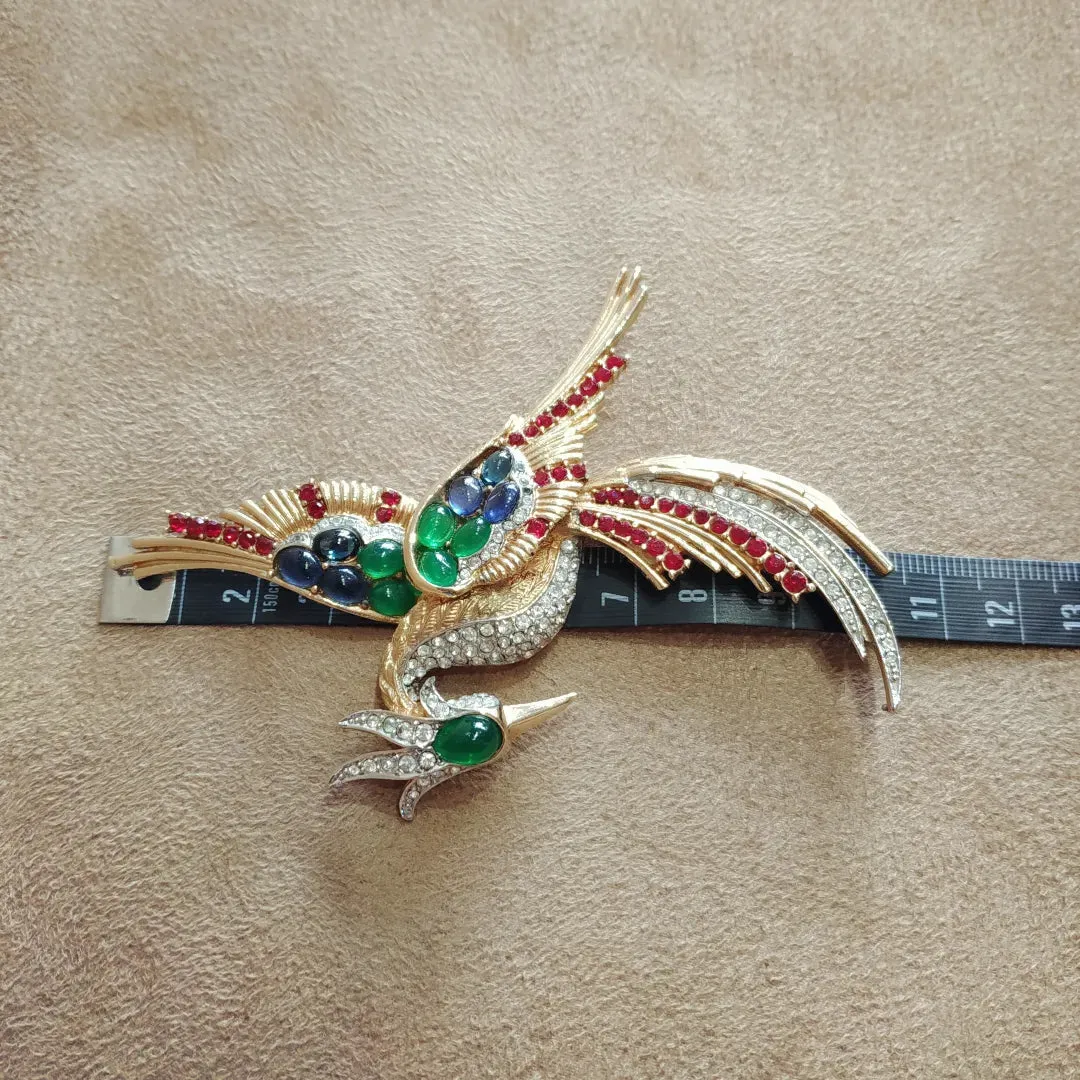 Vintage multicolour crystal Pheonix Brooch