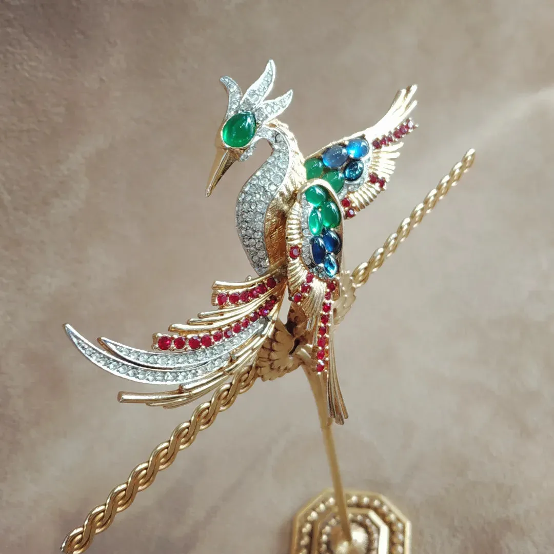 Vintage multicolour crystal Pheonix Brooch