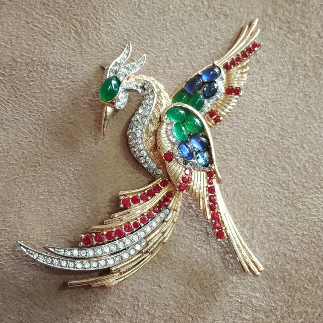 Vintage multicolour crystal Pheonix Brooch