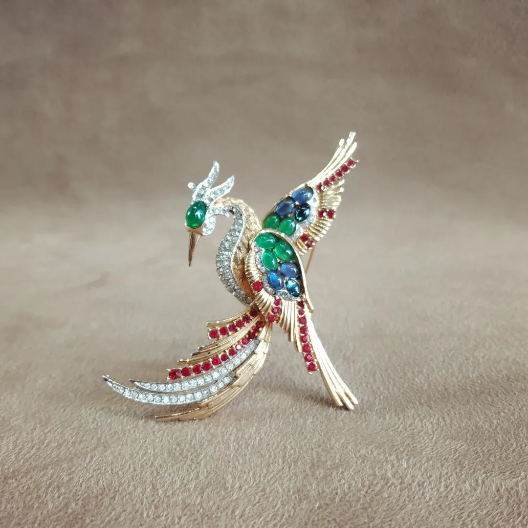 Vintage multicolour crystal Pheonix Brooch