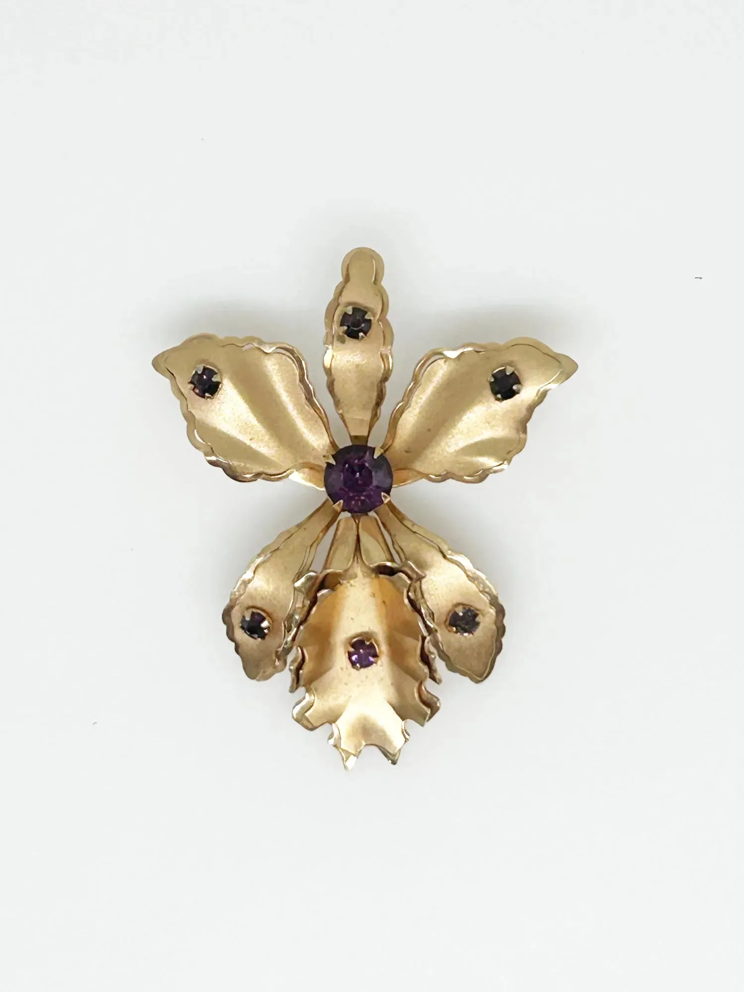 Vintage Orchid Brooch Studded with Purple Rhinestones