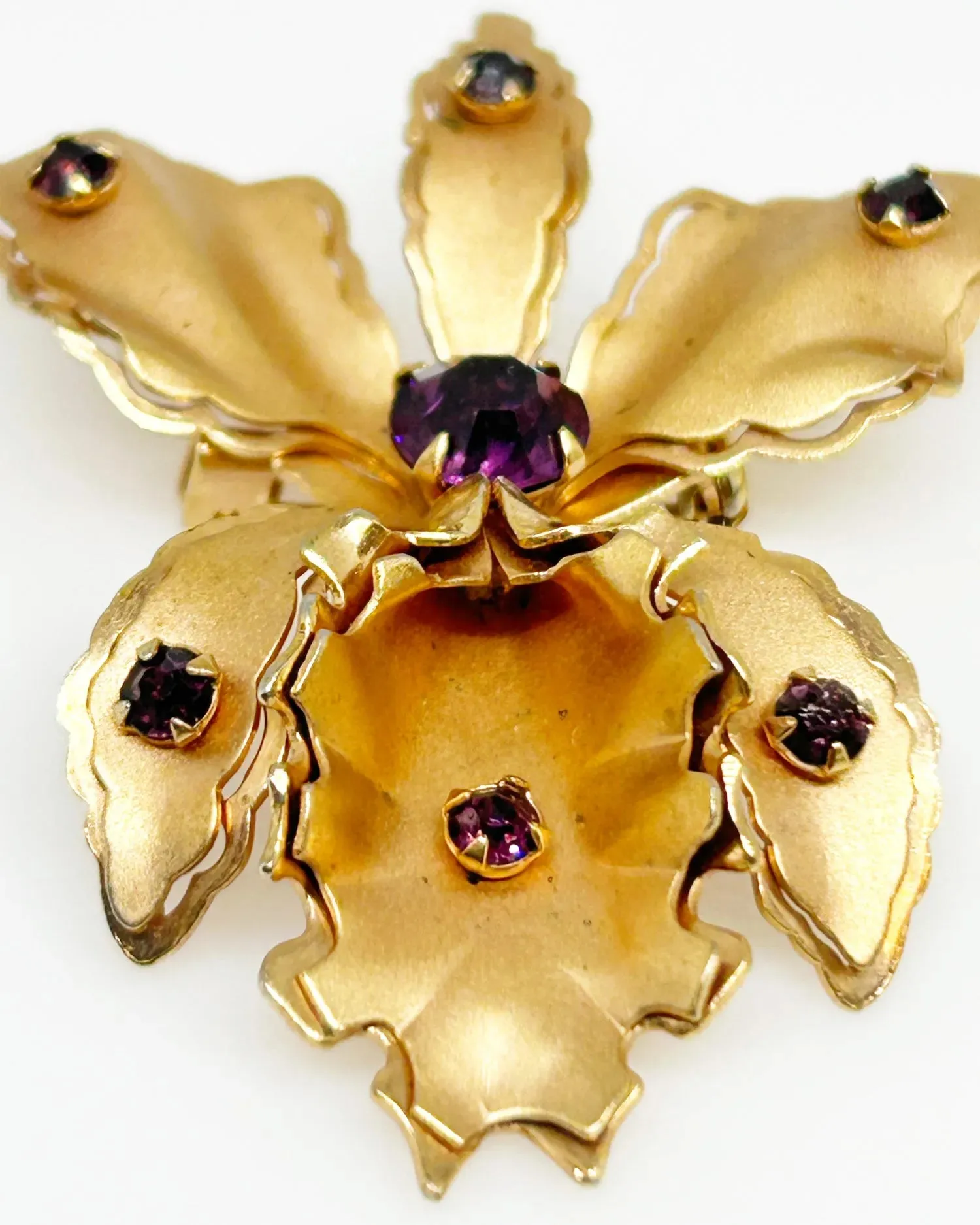 Vintage Orchid Brooch Studded with Purple Rhinestones