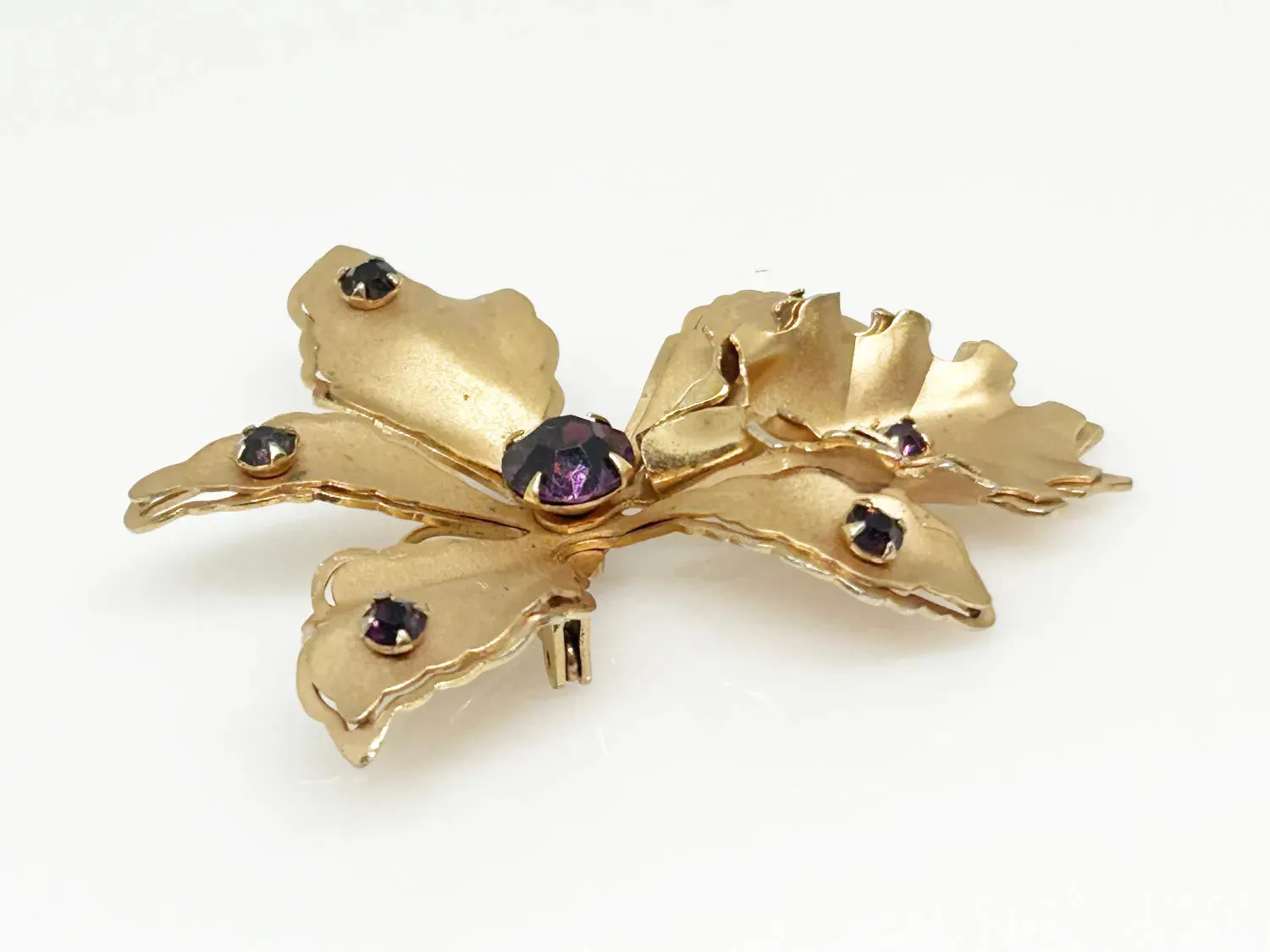 Vintage Orchid Brooch Studded with Purple Rhinestones