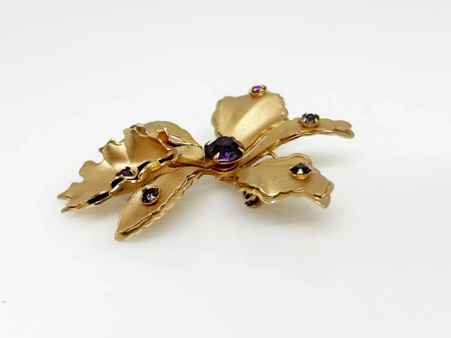 Vintage Orchid Brooch Studded with Purple Rhinestones