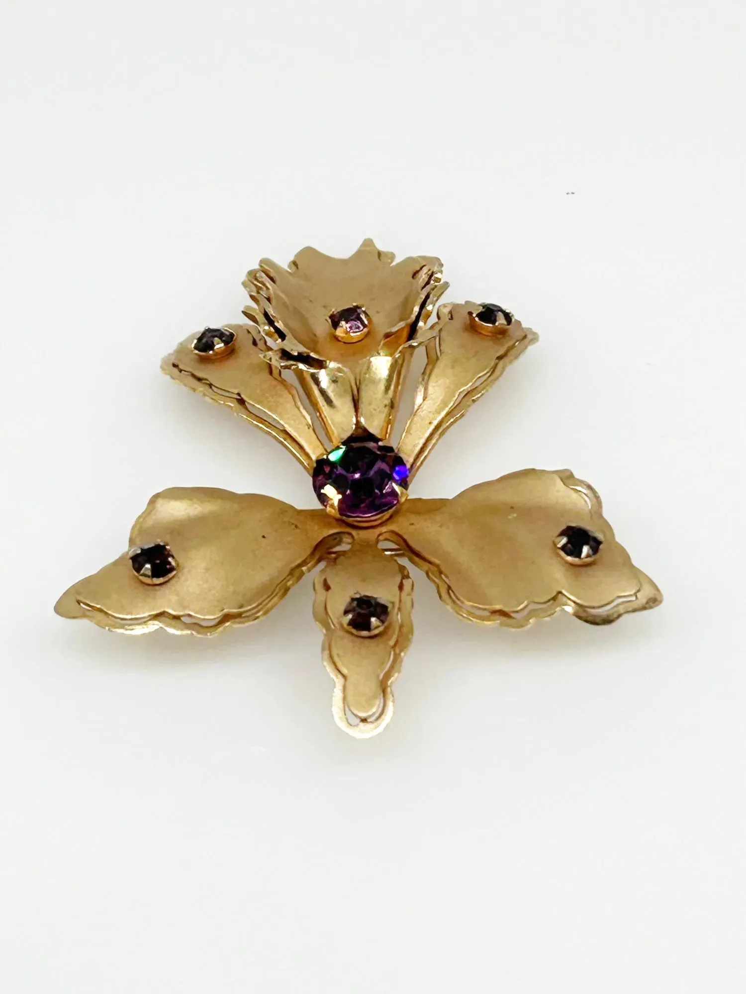 Vintage Orchid Brooch Studded with Purple Rhinestones