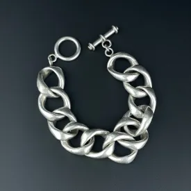 Vintage Silver Heavy Curb Chain Link Bracelet