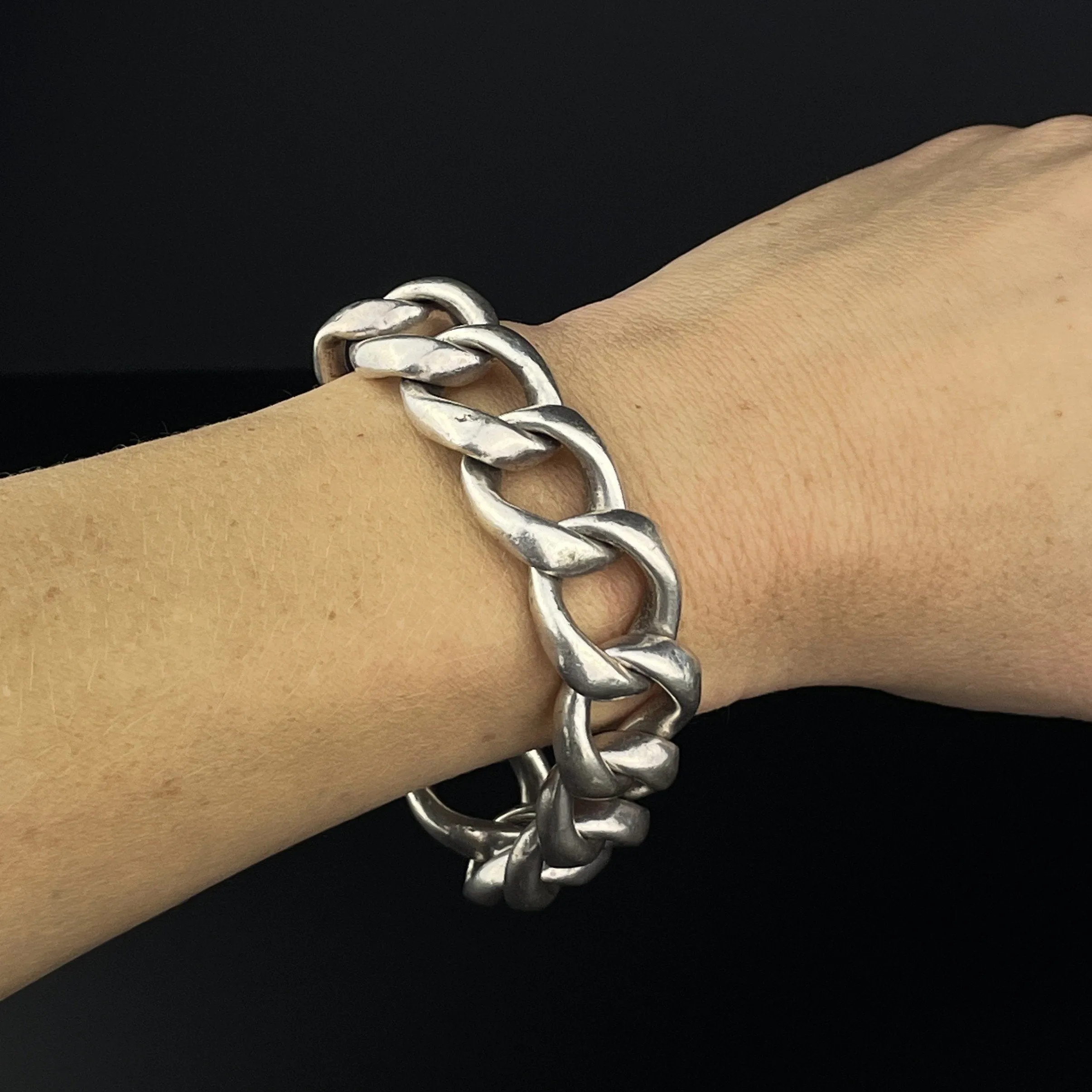 Vintage Silver Heavy Curb Chain Link Bracelet