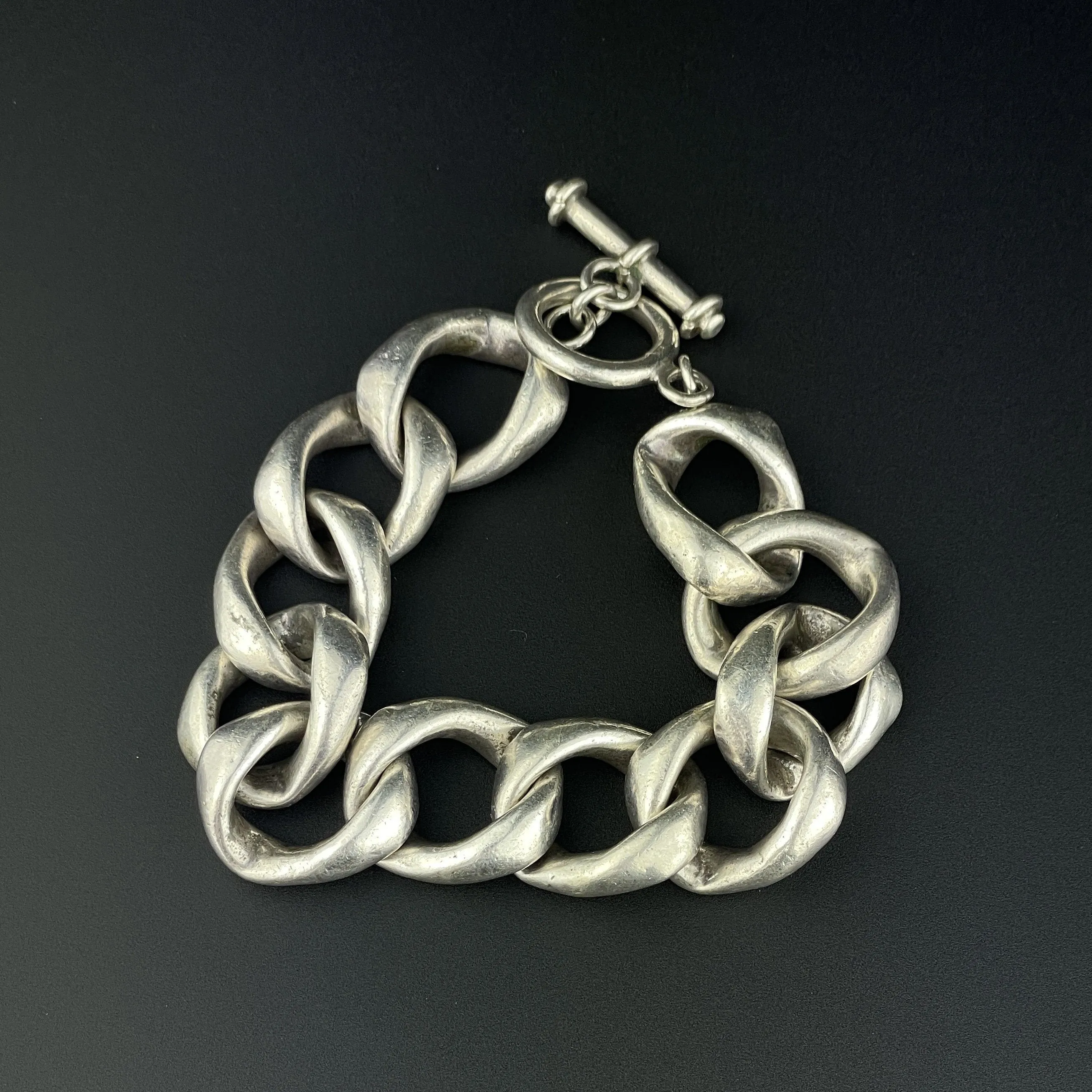 Vintage Silver Heavy Curb Chain Link Bracelet