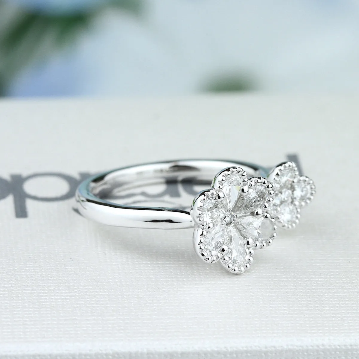 White gold Double Flower Diamond Ring