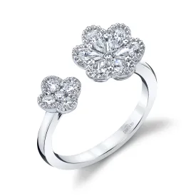 White gold Double Flower Diamond Ring