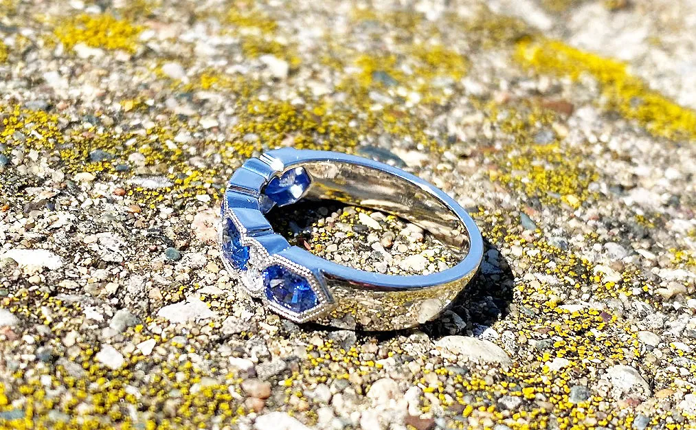 WHITE GOLD PASTEL BLUE SAPPHIRE AND DIAMOND RING