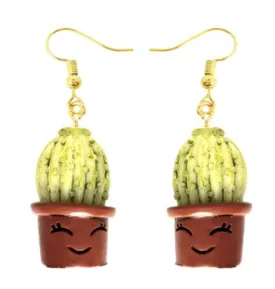 Women's Cactus Dangle Earrings | Greenhouse Succulents Dangle Earrings | Green Cactus Charm Drop Earrings | Resin Cactus Tree Earrings