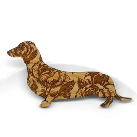 Wooden Rose Dachshund Brooch