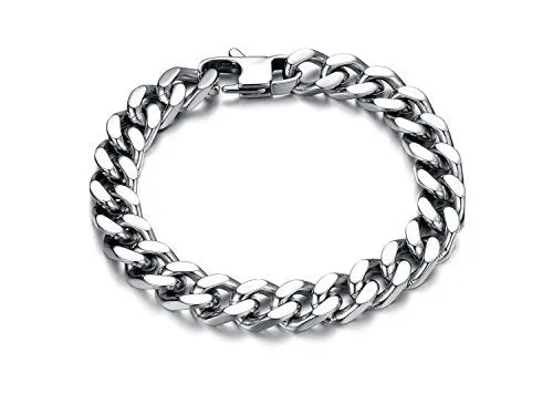 Yellow Chimes Bold Style Cuban Chain Stainless Steel by Yellow Chimes Silver Strand Bracelet for Men (Silver) (YCFJBR-122CHIN-SL)